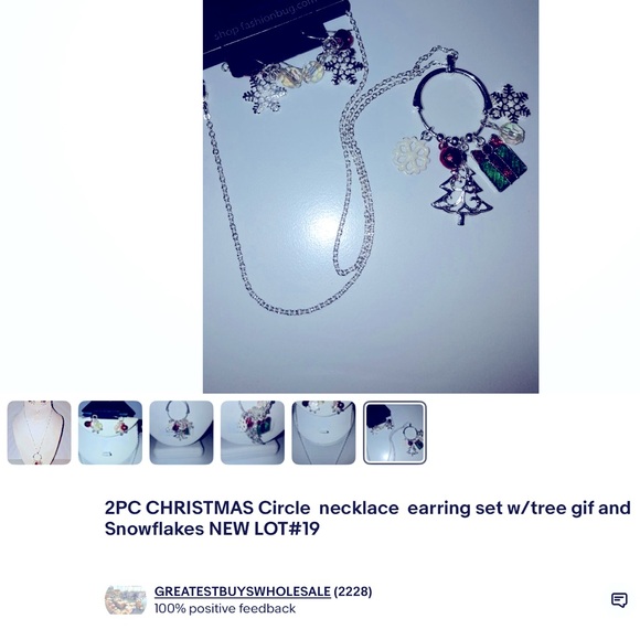 Silver Christmas Necklace and Earring Set 2PC Circle pendant w/muti Xmas charms - Picture 1 of 9